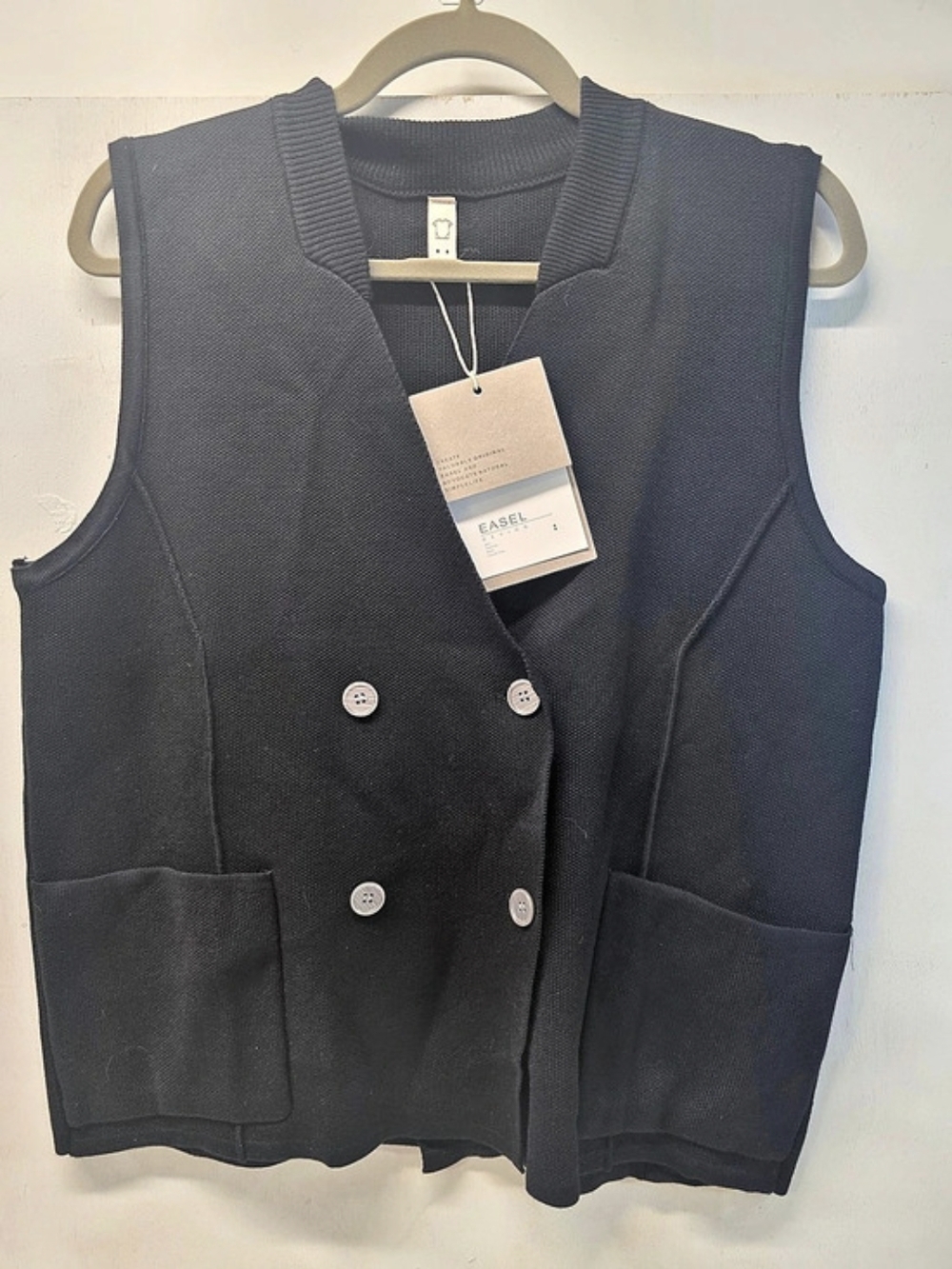 EASEL M831 Textured Button Front Vest Black Size 2XL NWT